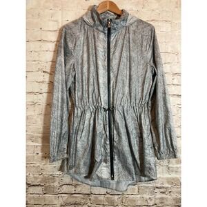 UBU Rain Coat Womens Large Black & White Swirl Print Lightweight Full Zip Hooded